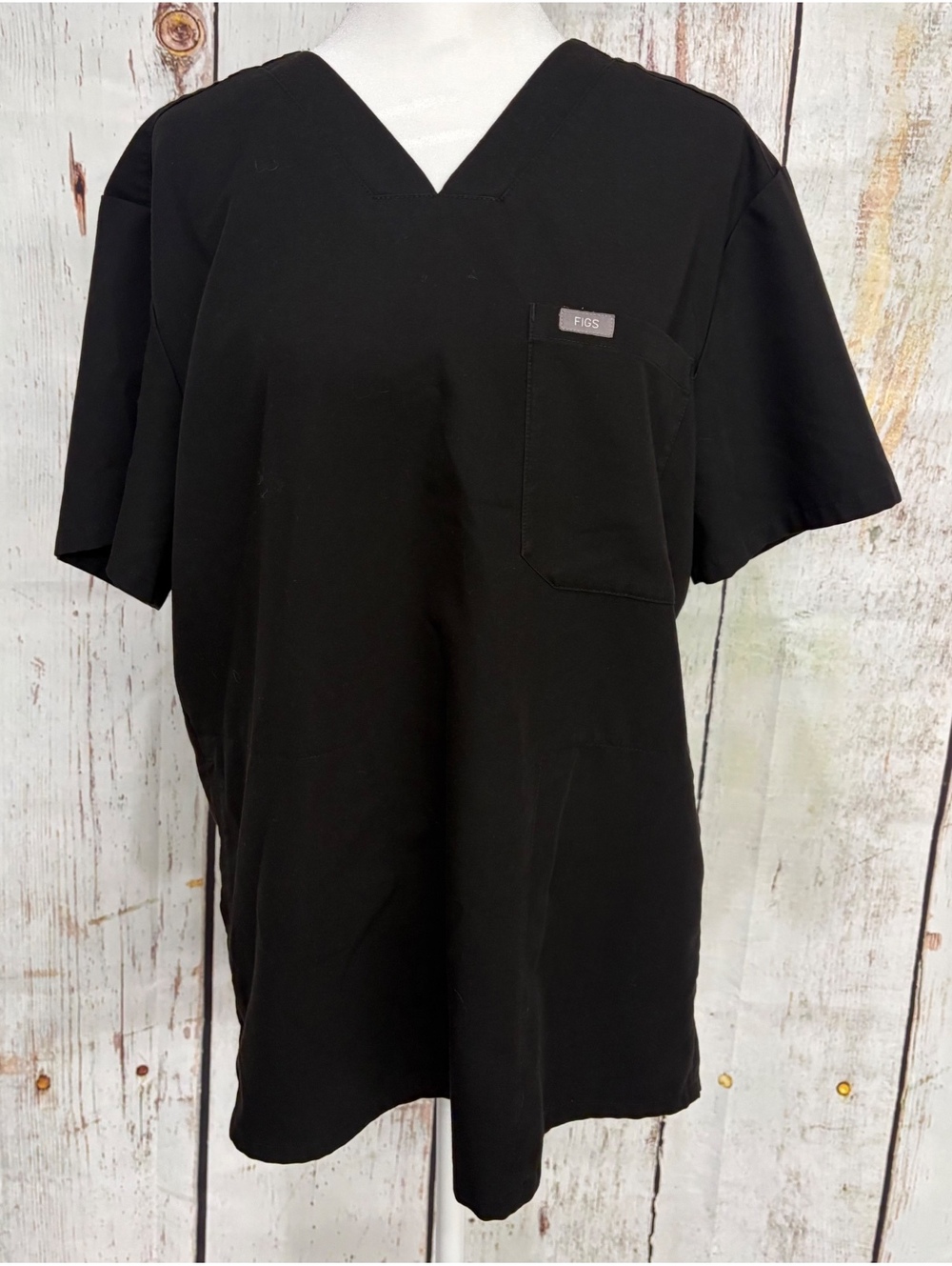 FIGS Women's Black Catarina 1-Pocket Technical Collection Scrub Top Size Small